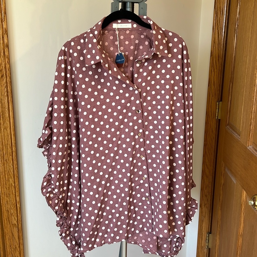 NWT- Pink blush maternity size large, blush with white polkadots